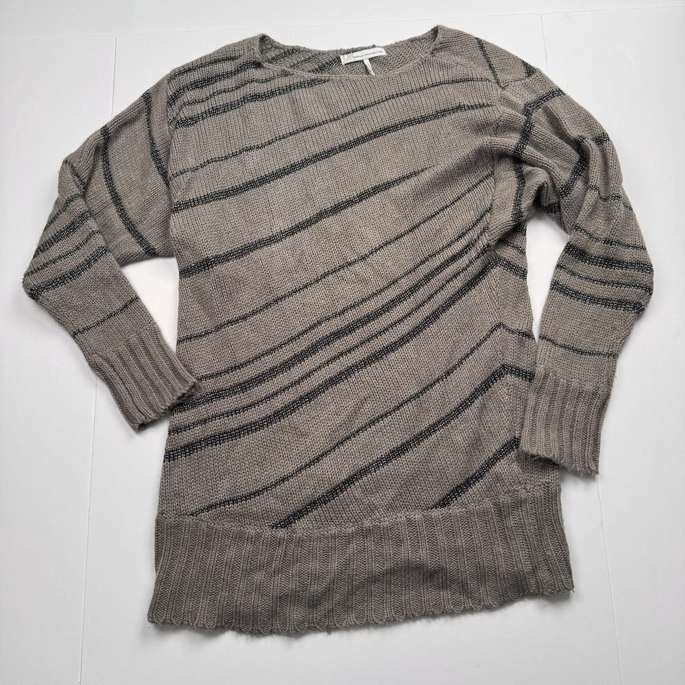 French Connection Sweater Womens Large Gray Silverdust Striped Knit Pullover